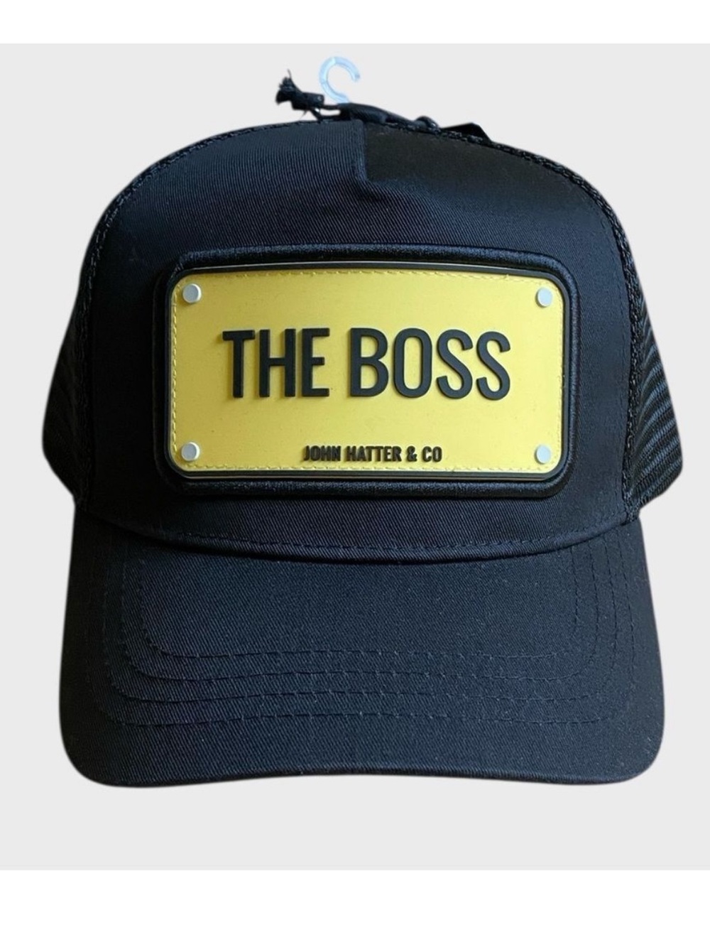 NWT John Hatter & Co The Boss Trucker Hat One Size Unisex Black Yellow Adjustabl